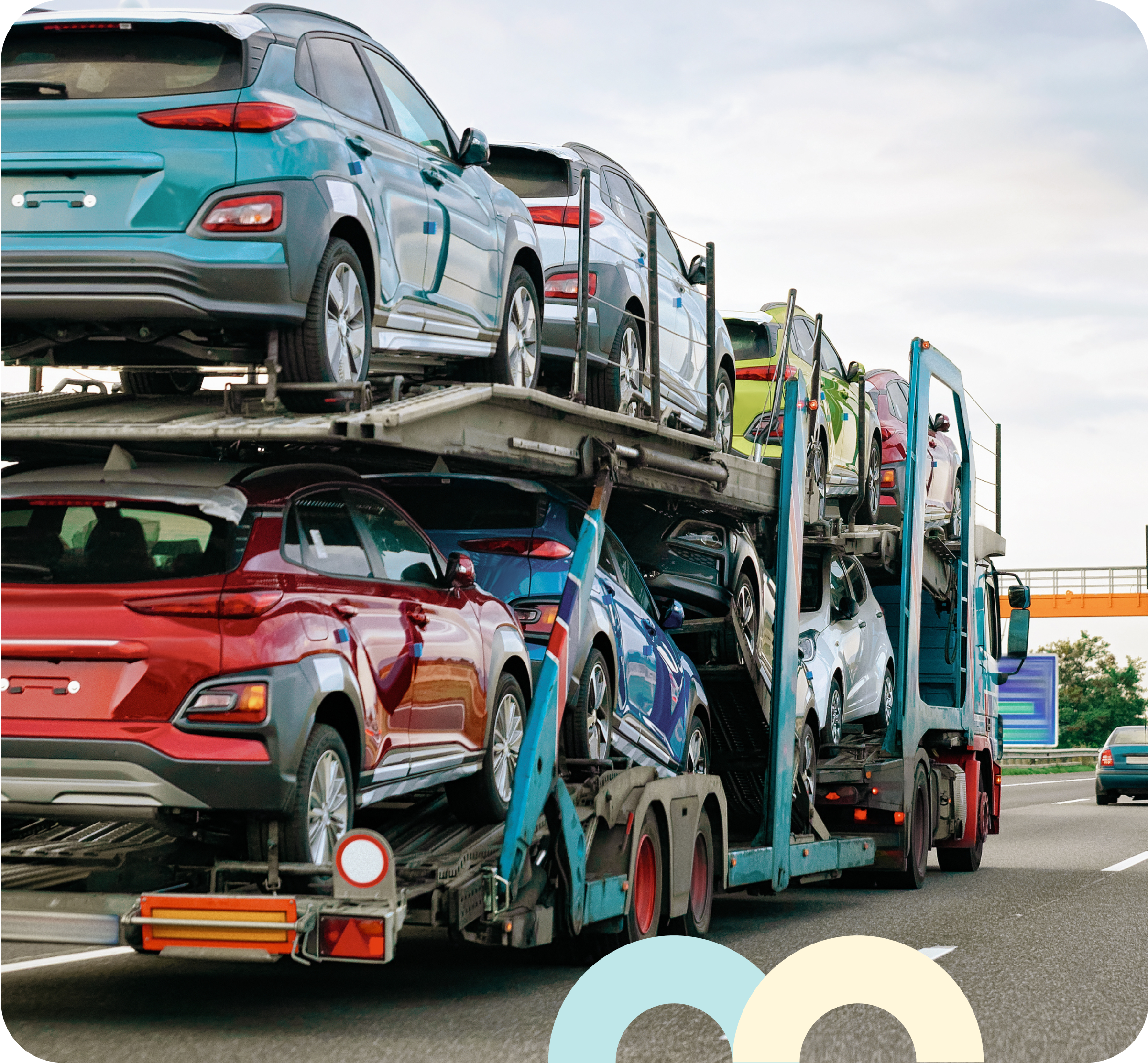 Cars being transported on the highway