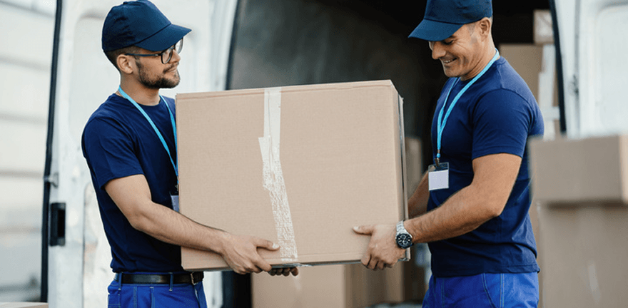 unloading a box from truck